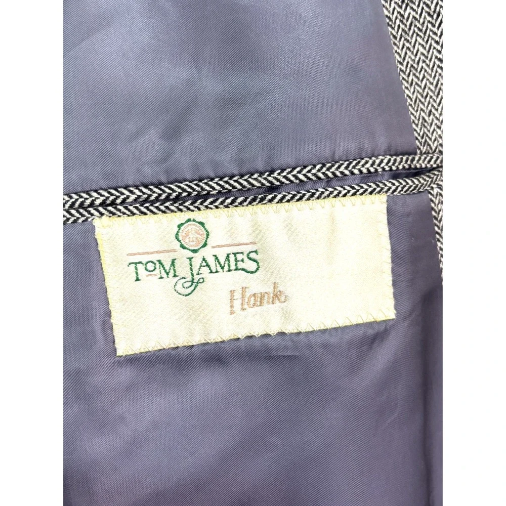 vtg Tom James 48L Herringbone Double Breasted Blazer‎ Jacket Sport Coat USA
